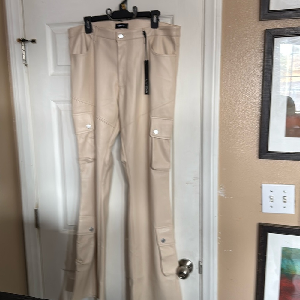 NOVA MEN cream faux leather pants size 36 BRAND NEW